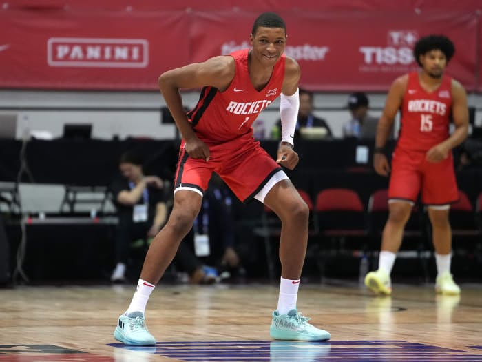 Houston Rockets forward Jabari Smith Jr. wears adidas Dame 8 'Respect My Name'.